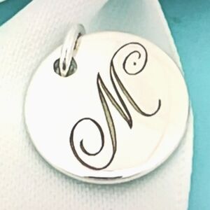 New 💕Tiffany Silver Letter M Alphabet Initial Round Circle Notes Charm Pendant